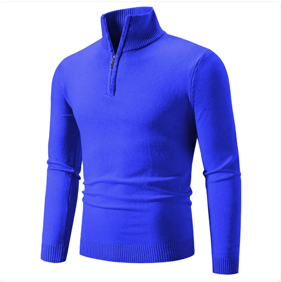 Men's Winter Sweater - Half-Zip Turtleneck, Cotton Knit