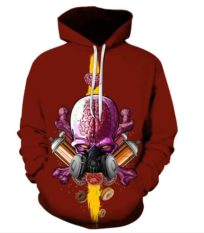 Printed Skull Head Hooded Sweater